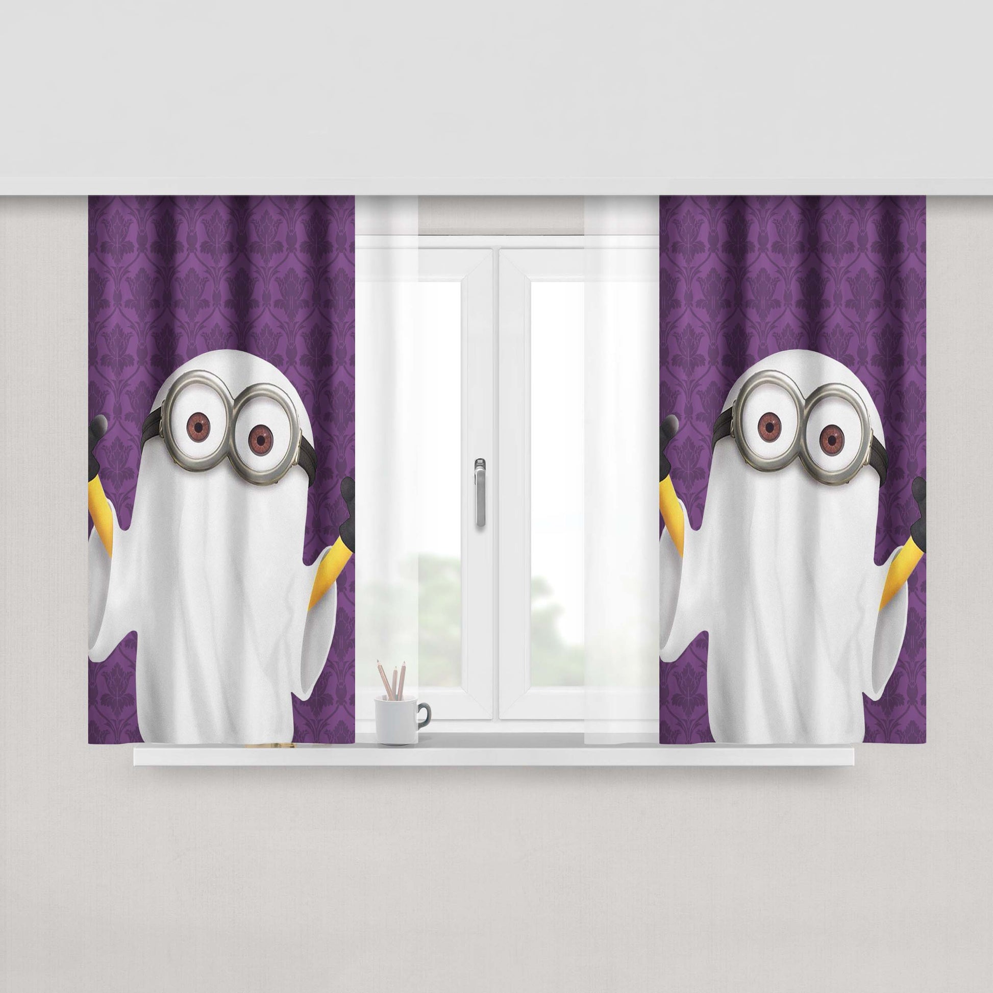Bob Vampire Minions Halloween Ghost Peach Skin Window Curtains
