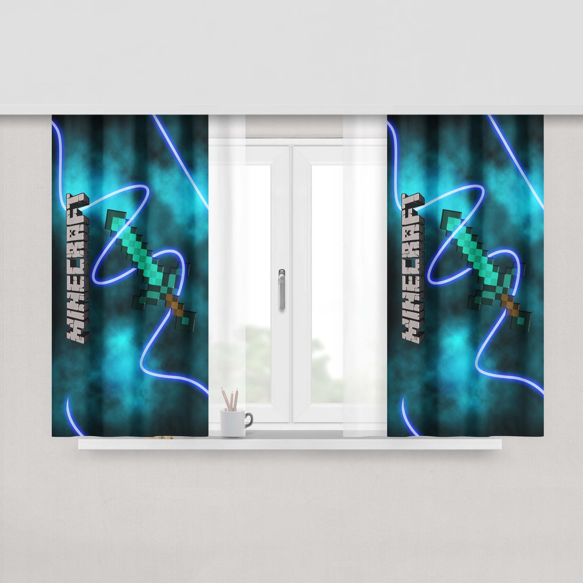 Minecraft Creeper Sword Peach Skin Window Curtains