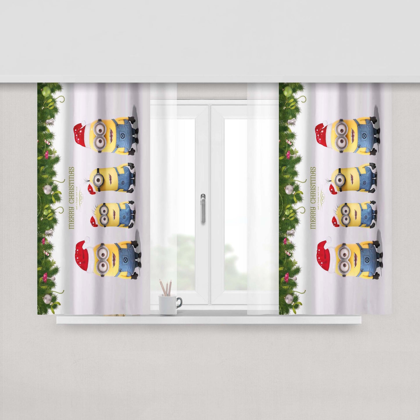 Minions Christmas Peach Skin Window Curtains