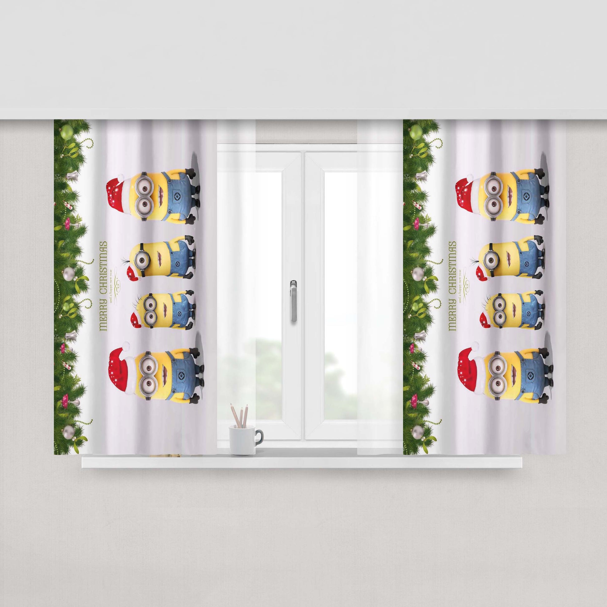 Minions Christmas Peach Skin Window Curtains