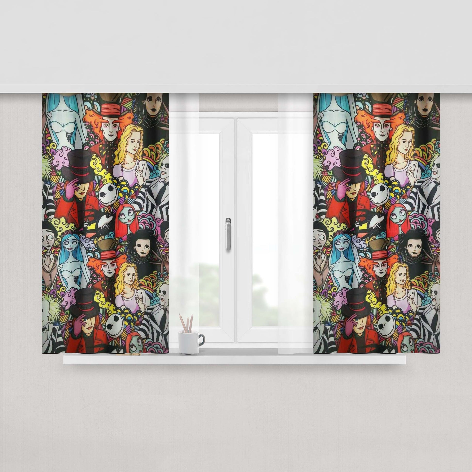 Movie Halloween Collages Characters Peach Skin Window Curtains