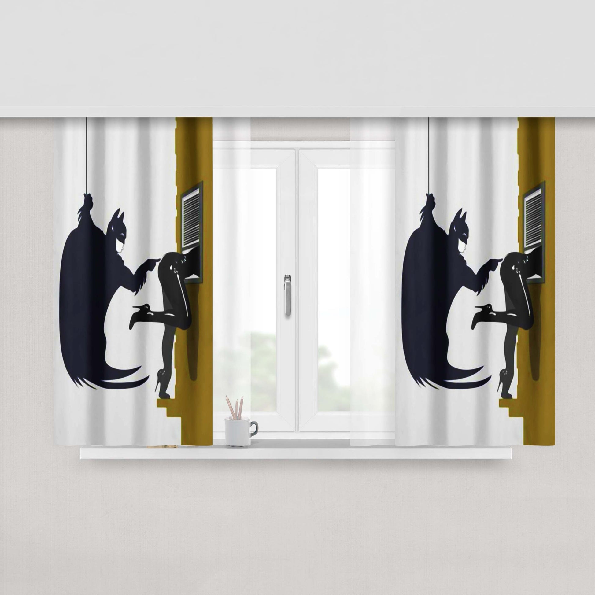 Naughty Batman And Catwoman Peach Skin Window Curtains