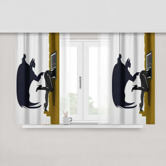 Naughty Batman And Catwoman Peach Skin Window Curtains