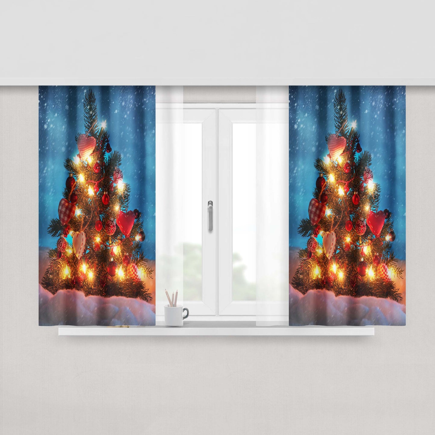 Tree Lamp Christmas Peach Skin Window Curtains