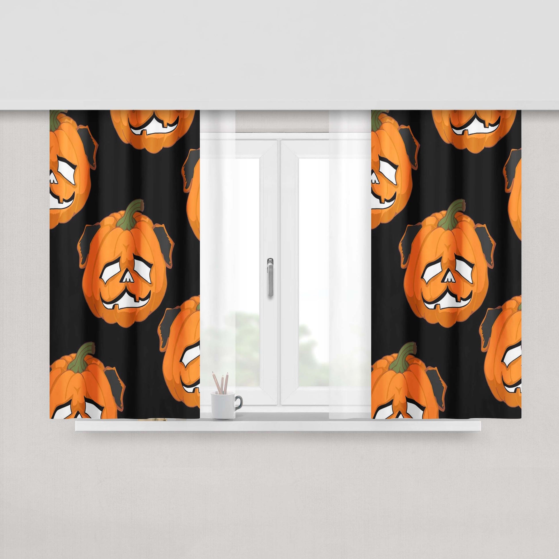 Trick Or Treat Pug Halloween Peach Skin Window Curtains