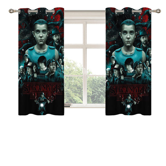 Stanger Things Art Character Poster Peach Skin Window Curtains