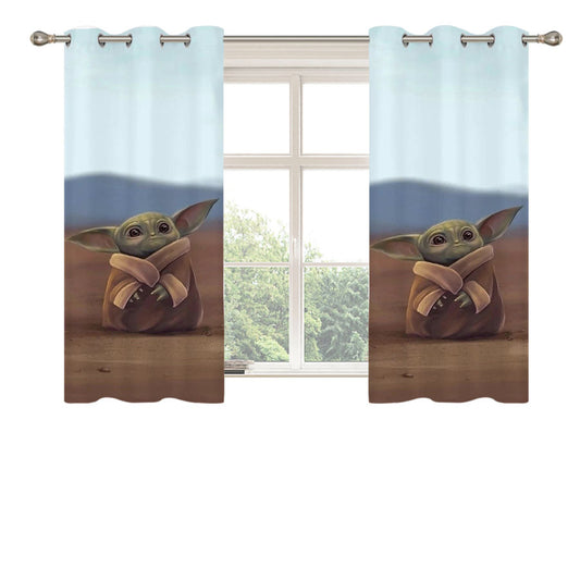 Baby Yoda Cute Star Wars Peach Skin Window Curtains