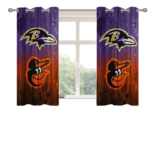Baltimore Ravens Nfl Orioles Mlb Logo Dark Wood Peach Skin Window Curtains