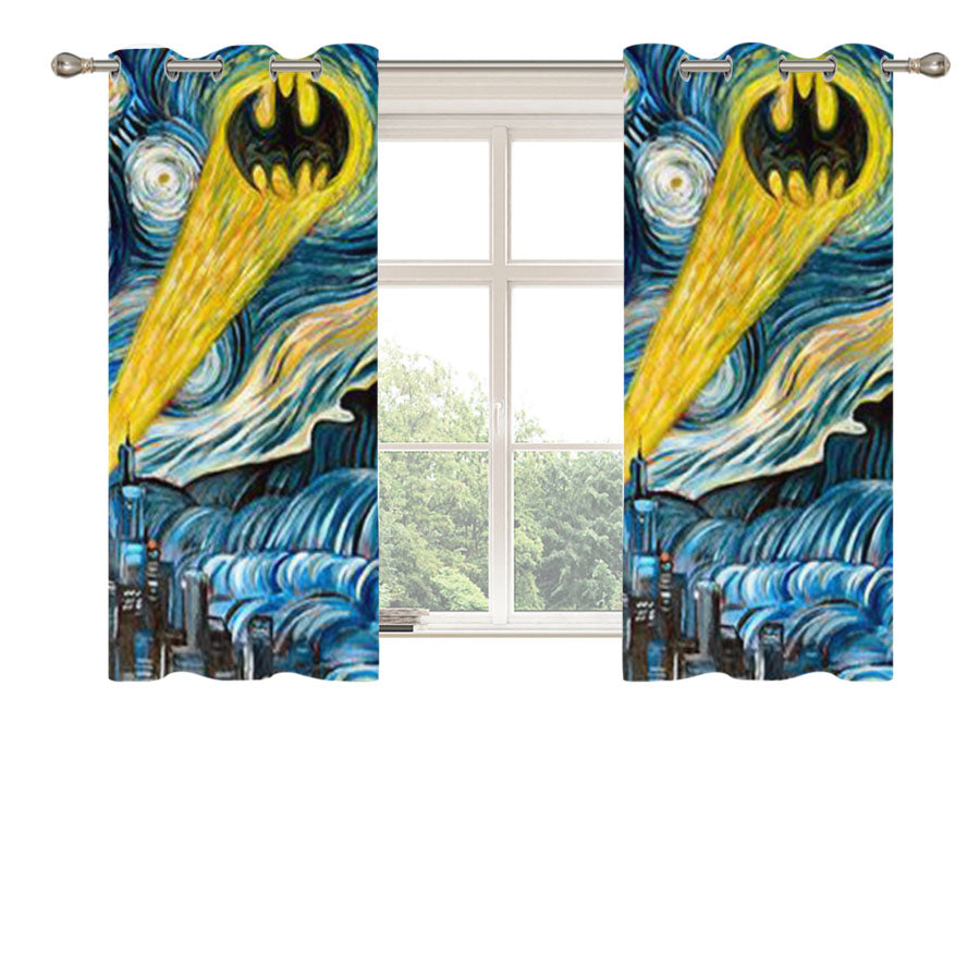 Batman Logo Starry Night Peach Skin Window Curtains