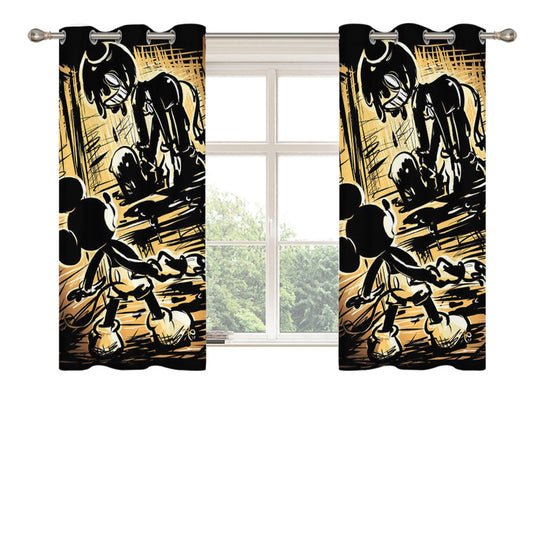 Bendy The Ink Machine Creepy Scary Mickey Mouse Peach Skin Window Curtains