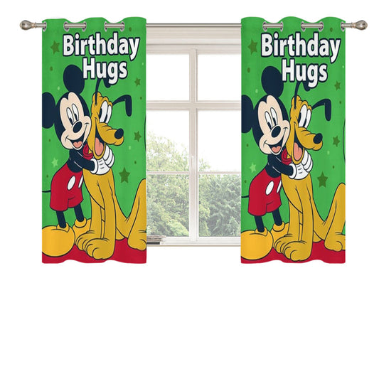Birthday Hugs Mickey And Pluto Peach Skin Window Curtains