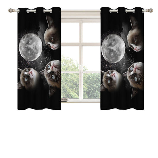 Black Grumpy Cat Like A Moon Peach Skin Window Curtains