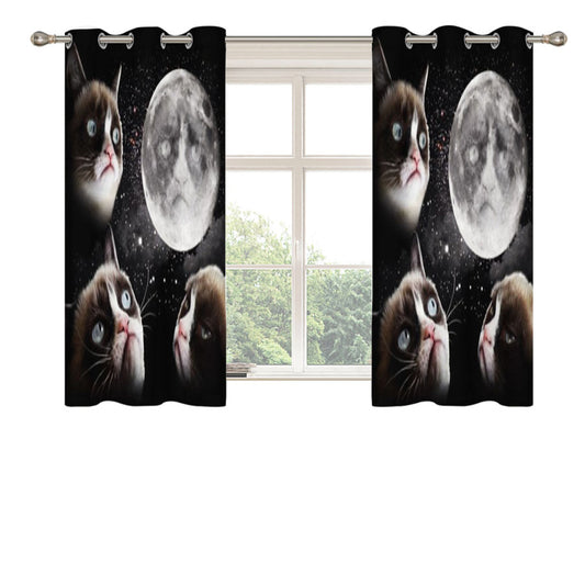 Black Grumpy Cat Like A Moon 3 Peach Skin Window Curtains