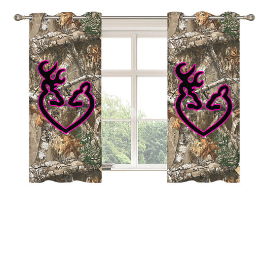 Black Pink Loving Browning Deer Realtree Peach Skin Window Curtains