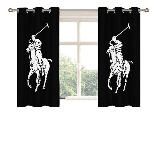 Black White Polo Ralph Lauren Logo Peach Skin Window Curtains