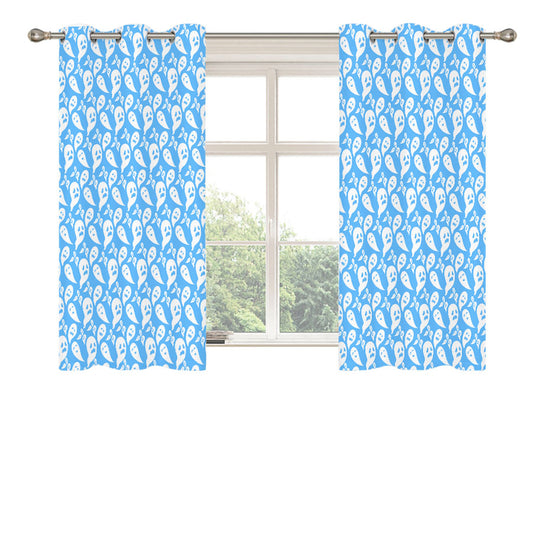 Blue Ghosts Pattern Halloween Peach Skin Window Curtains