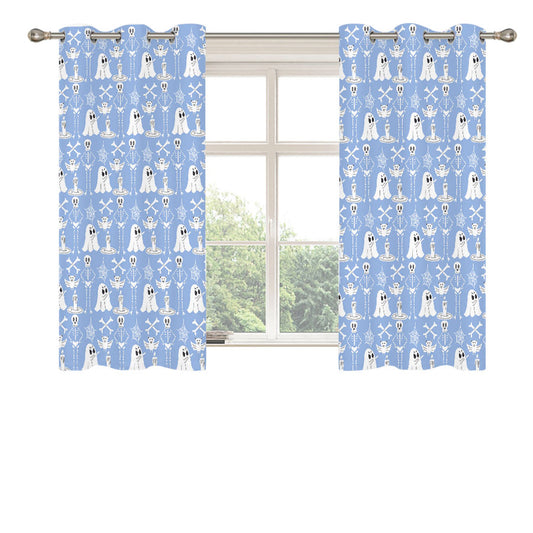 Blue Pattern Halloween Ghost Skeleton Peach Skin Window Curtains