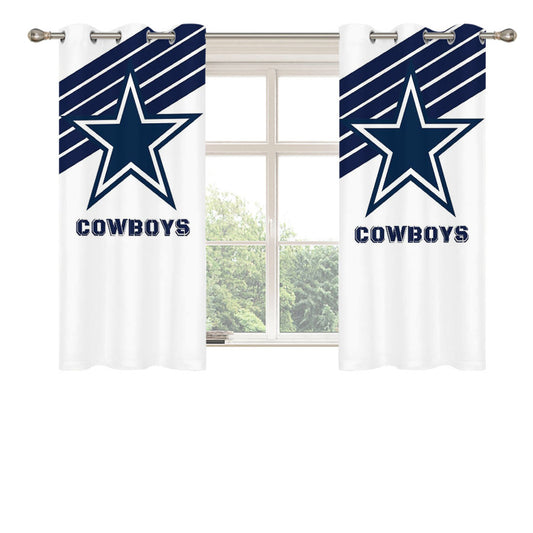 Blue White Cowboys Dallas Wallpaper Peach Skin Window Curtains