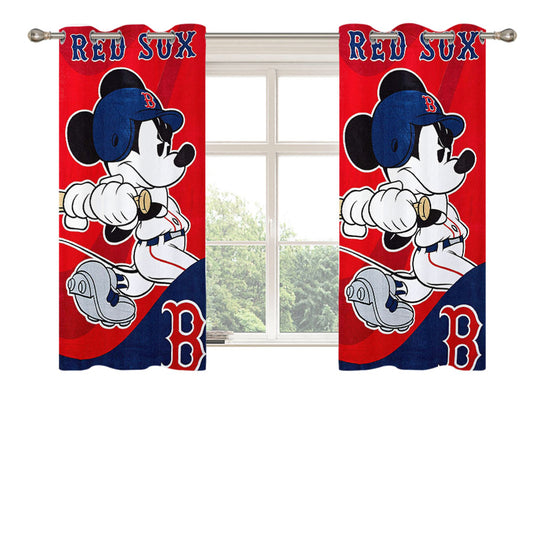 Boston Red Sox Disney Mickey Mouse Mlb Peach Skin Window Curtains