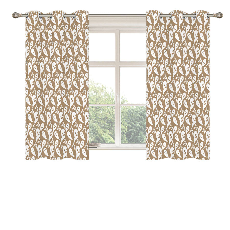 Brown Ghosts Pattern Halloween Peach Skin Window Curtains
