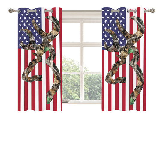 Browning Deer Camo American Flag Peach Skin Window Curtains