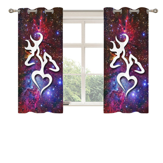 Browning Deer Love Galaxy Nebula Peach Skin Window Curtains