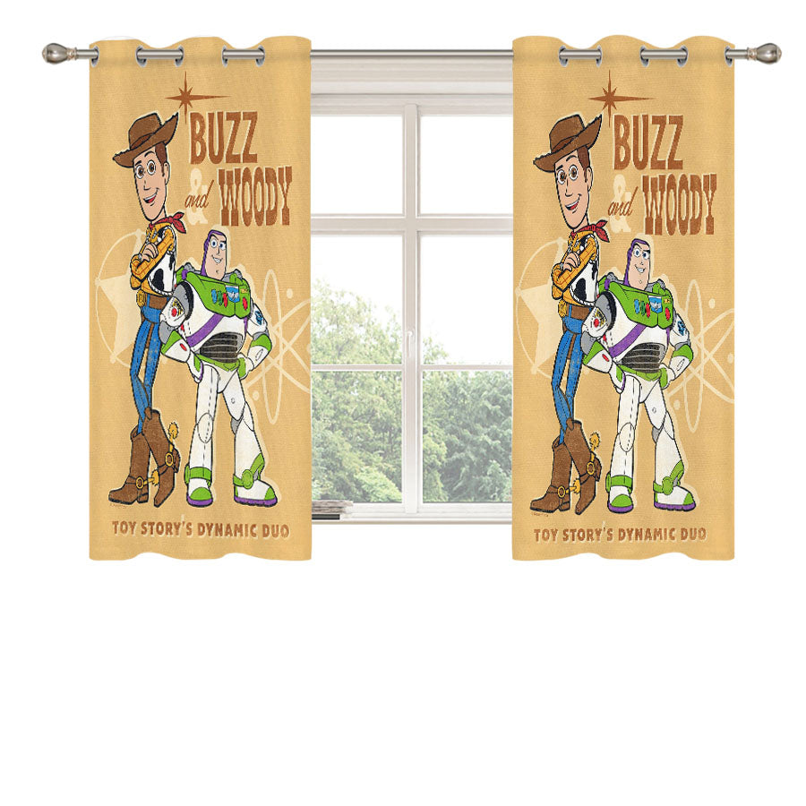 Buzz & Woody Dynamic Duo Peach Skin Window Curtains