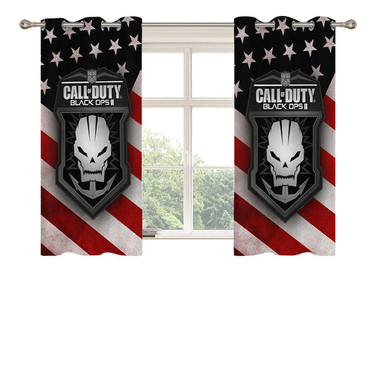 Call Of Duty Skull And Usa Flag Peach Skin Window Curtains