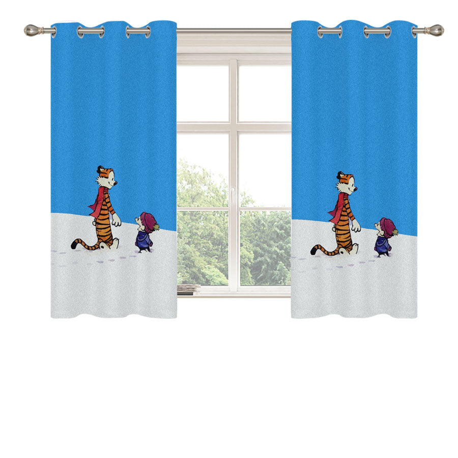 Calvin And Hobbes Christmas Snow Peach Skin Window Curtains