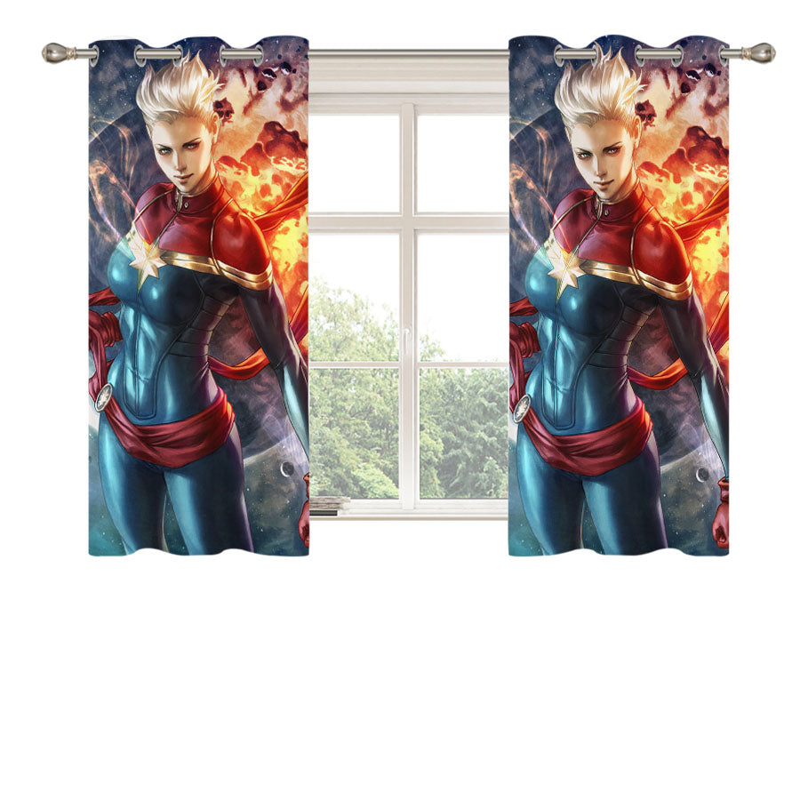 Captain Marvel War Fan Art Peach Skin Window Curtains