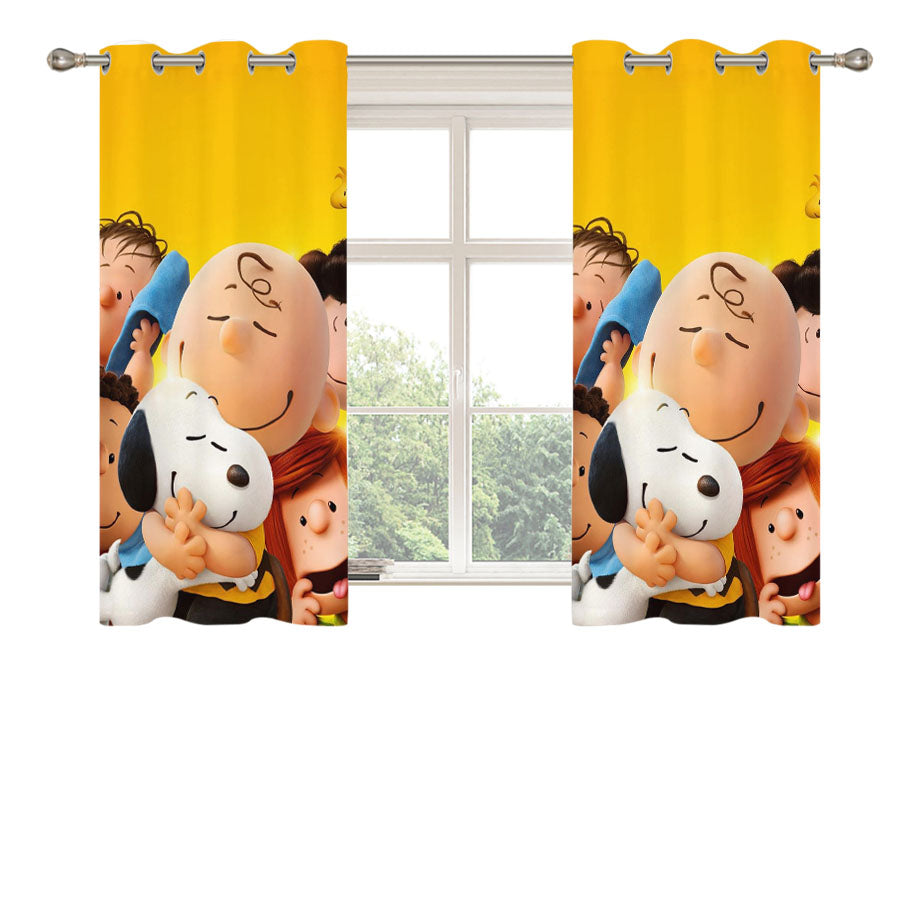 Charlie Brown And Snoopy Hugs The Peanuts Movie Poster Peach Skin Window Curtains