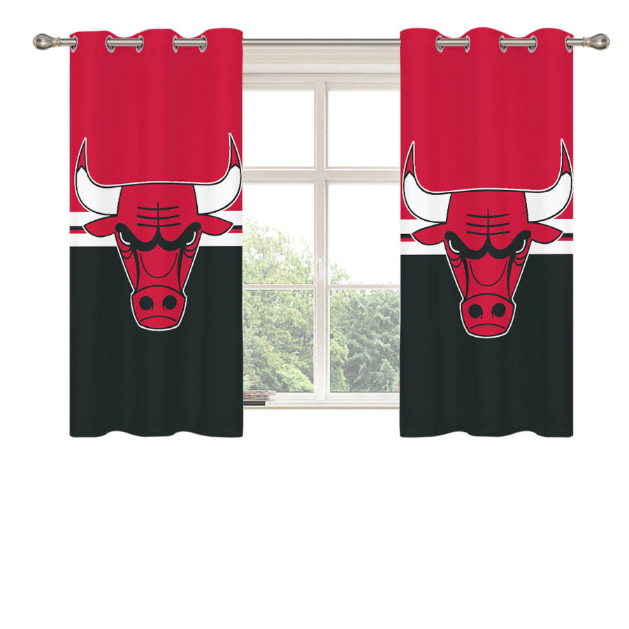 Chicago Bulls Logo Red Black Peach Skin Window Curtains