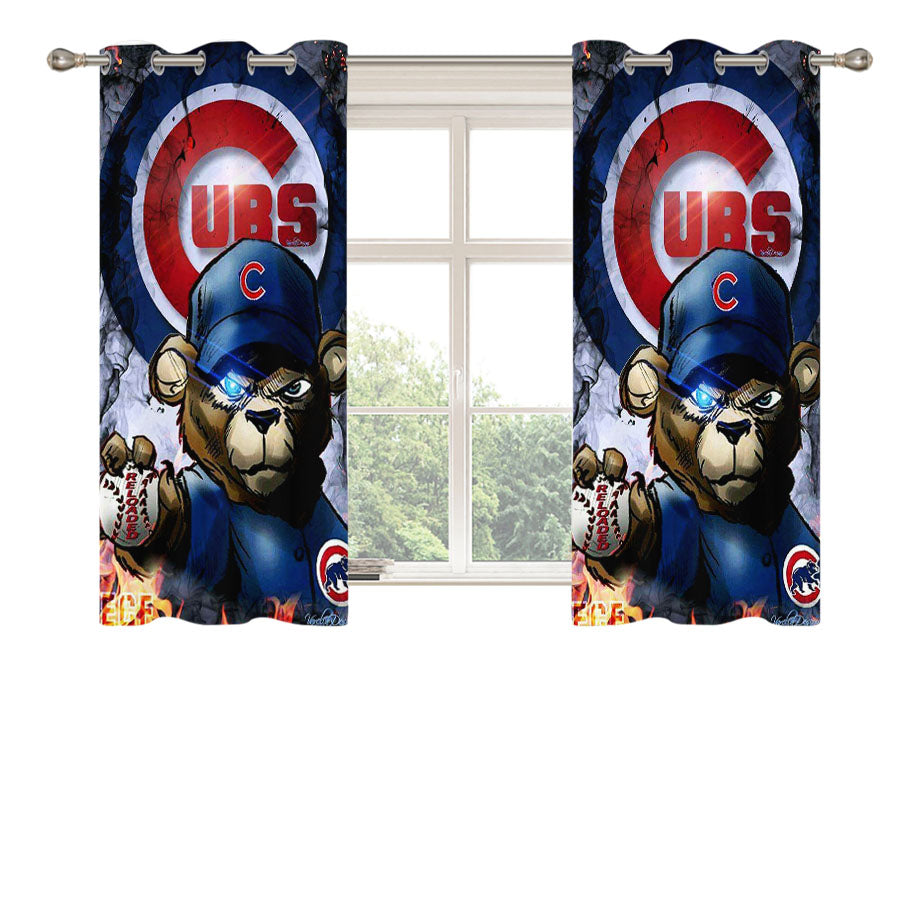 Chicago Cubs Bear Fire Peach Skin Window Curtains