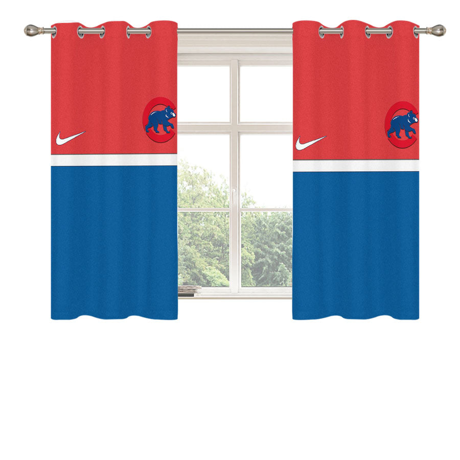 Chicago Cubs Red And Blue Peach Skin Window Curtains
