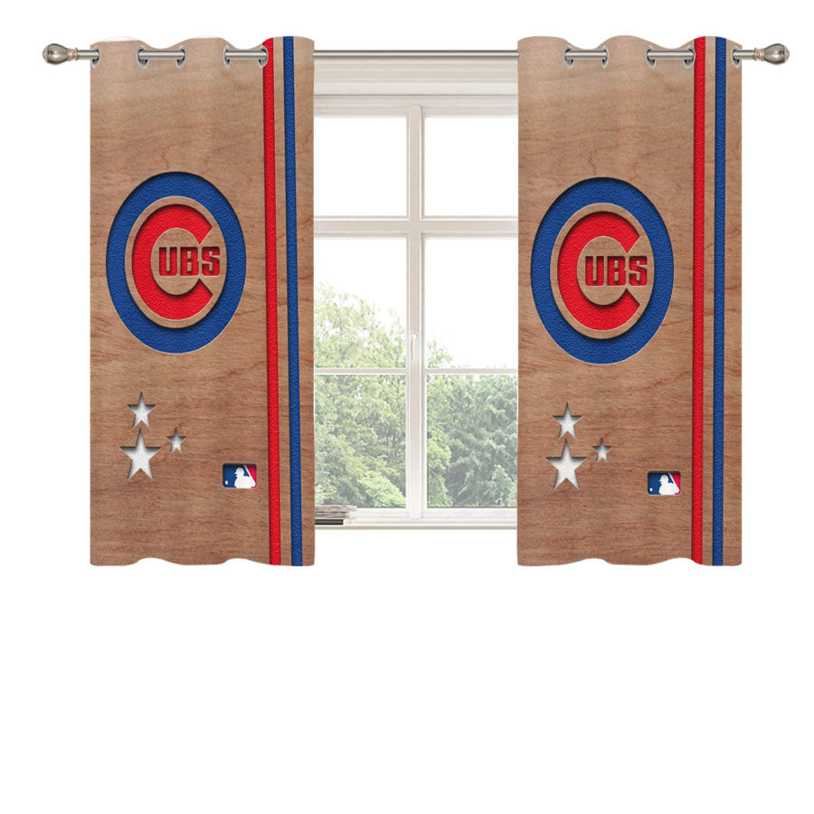 Chicago Cubs Wooden Star Peach Skin Window Curtains
