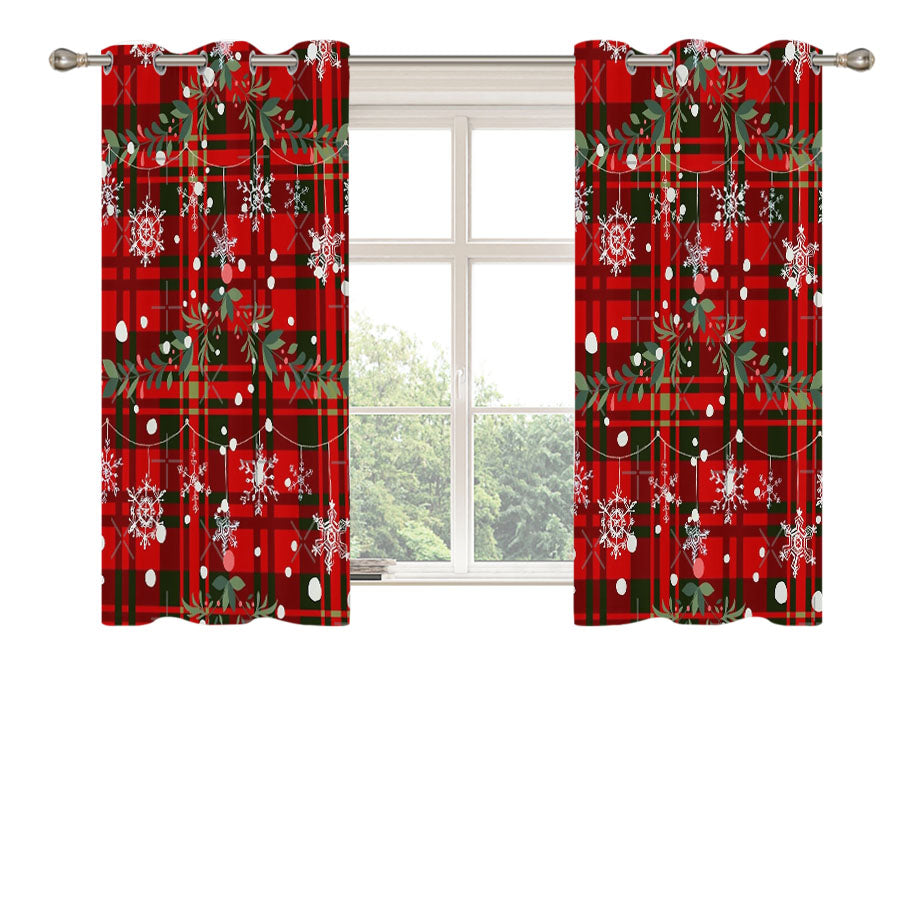 Christmas Snowflake Tartan Peach Skin Window Curtains