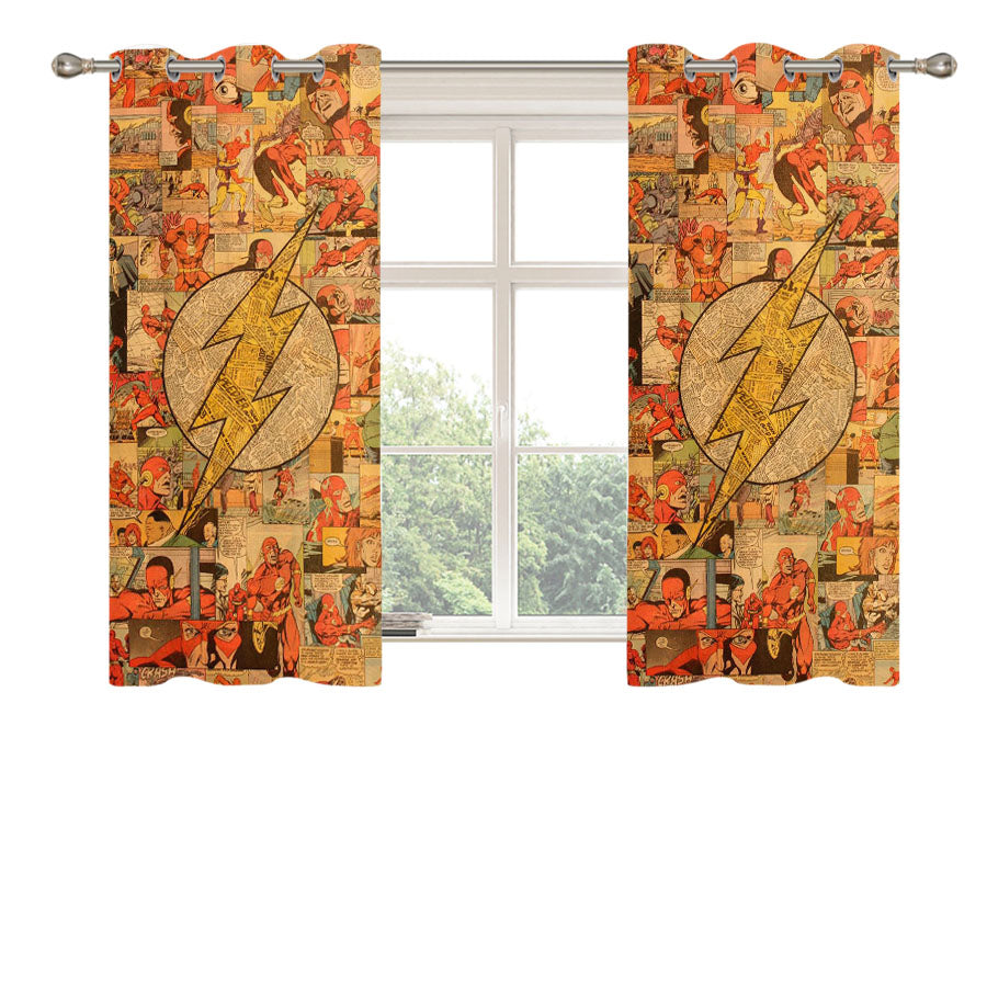 Classic The Flash Comic Collage Peach Skin Window Curtains
