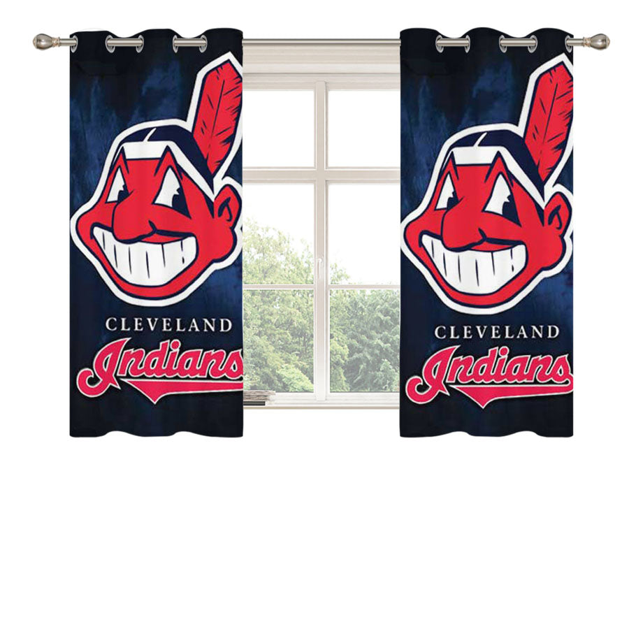 Cleveland Indians Logo Blue Fade Peach Skin Window Curtains