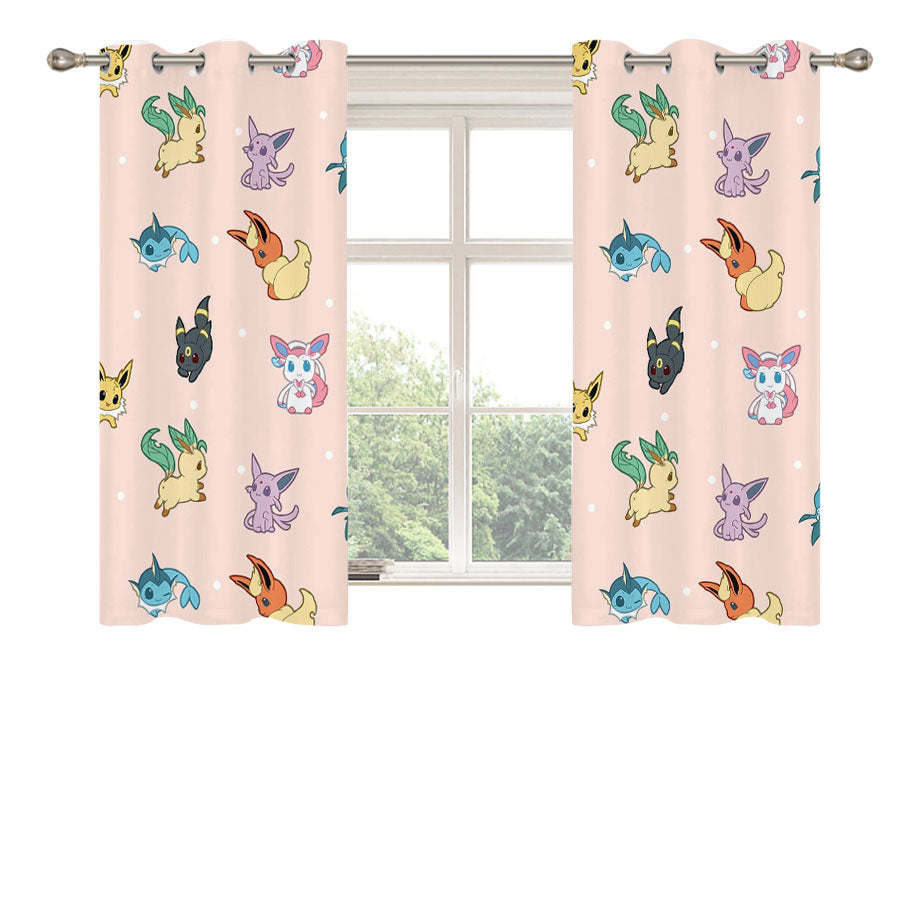 Cute Eevee Pokemon Eeveelutions Pattern Peach Skin Window Curtains