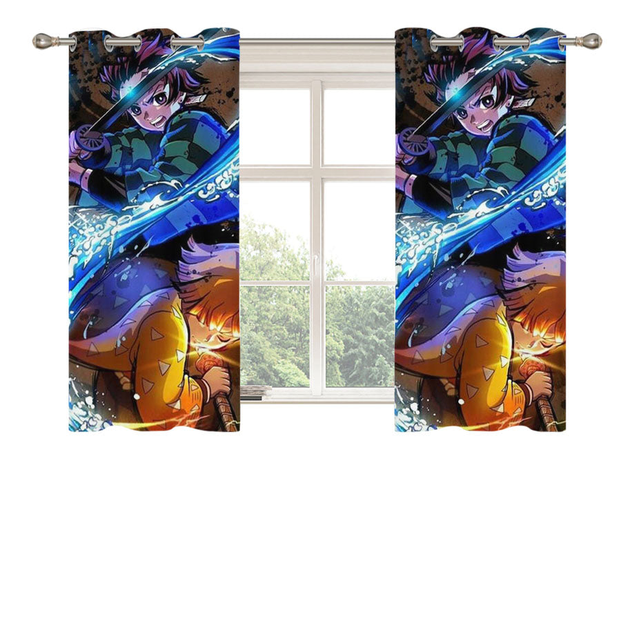 Demon Slayer Tanjiro And Zenitsu Peach Skin Window Curtains