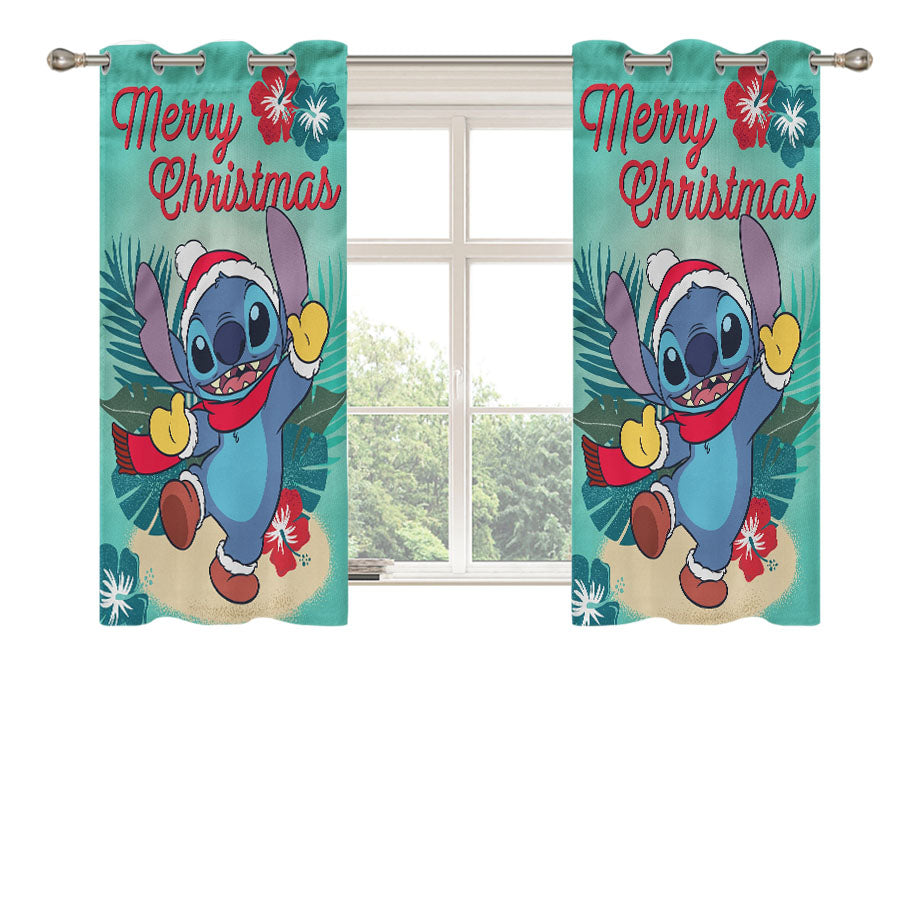 Disney Merry Christmas Stitch Peach Skin Window Curtains