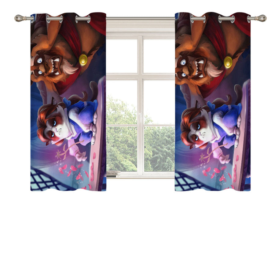 Grumpy Cat And The Beast Peach Skin Window Curtains