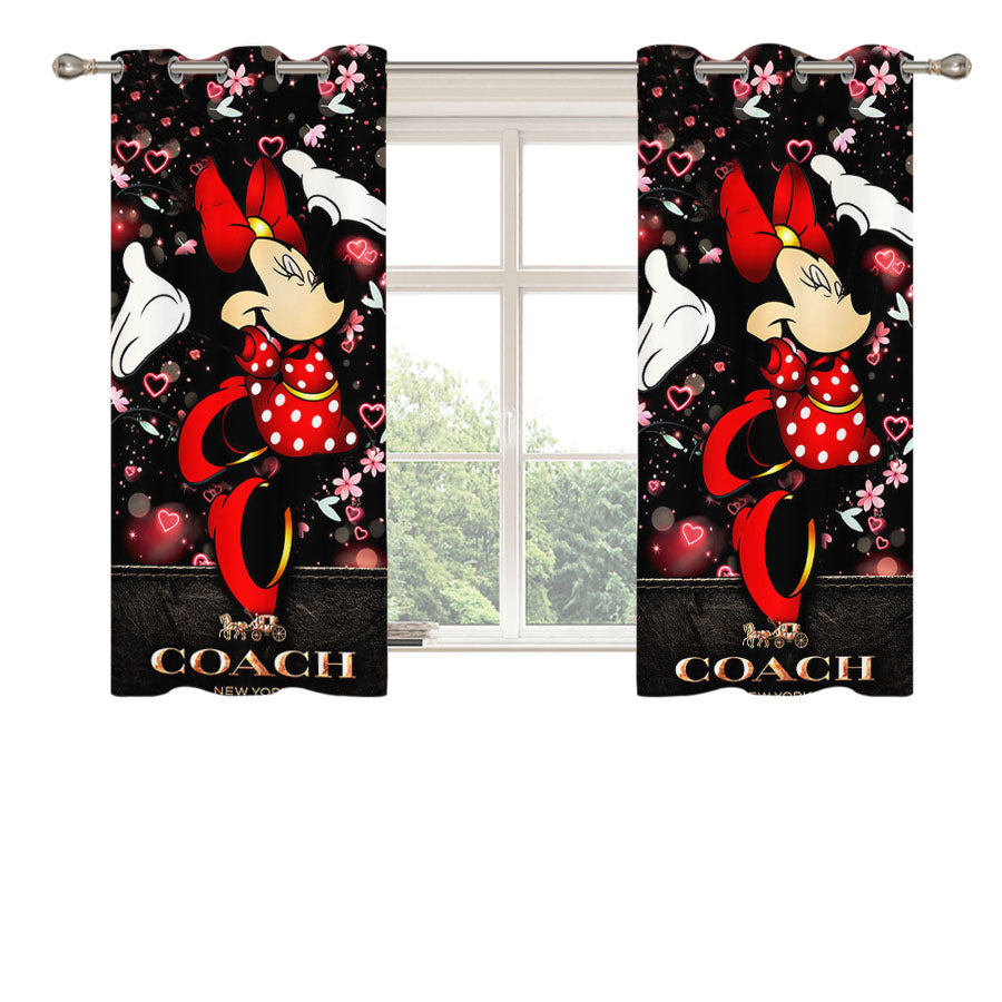 Happy Minni Mouse Coach Flowers Peach Skin Window Curtains