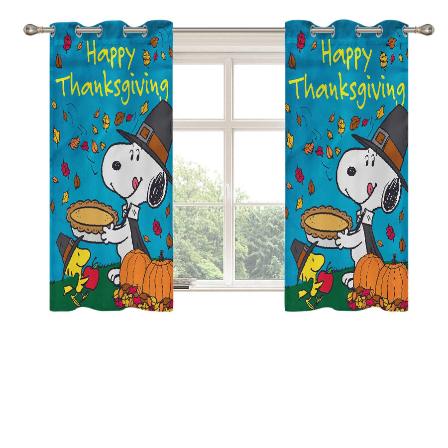 Happy Thanksgiving Snoopy Peach Skin Window Curtains