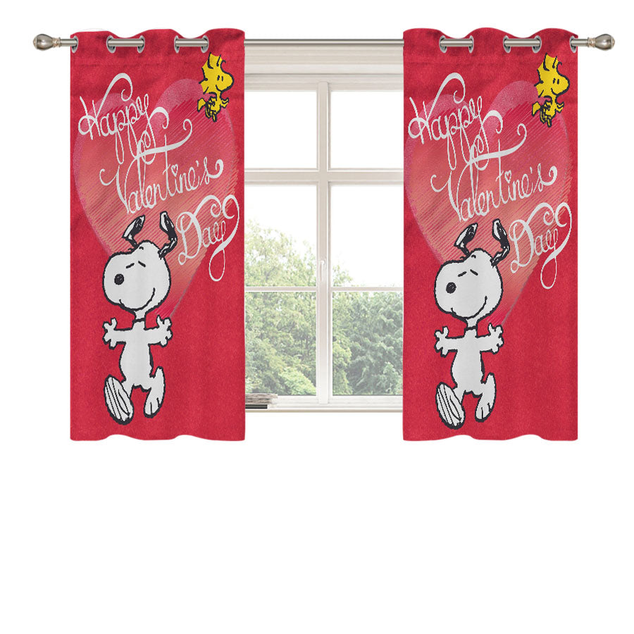Happy Valentine'S Day Snoopy Peach Skin Window Curtains