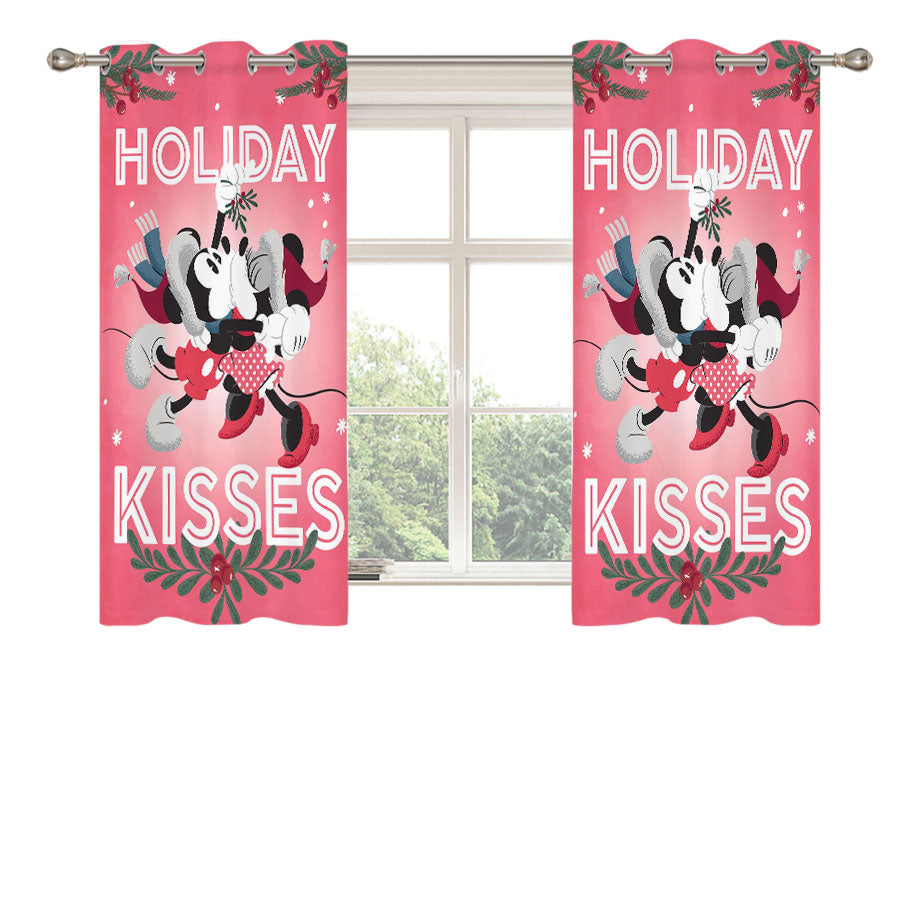 Holiday Kisses Mickey & Minnie Peach Skin Window Curtains
