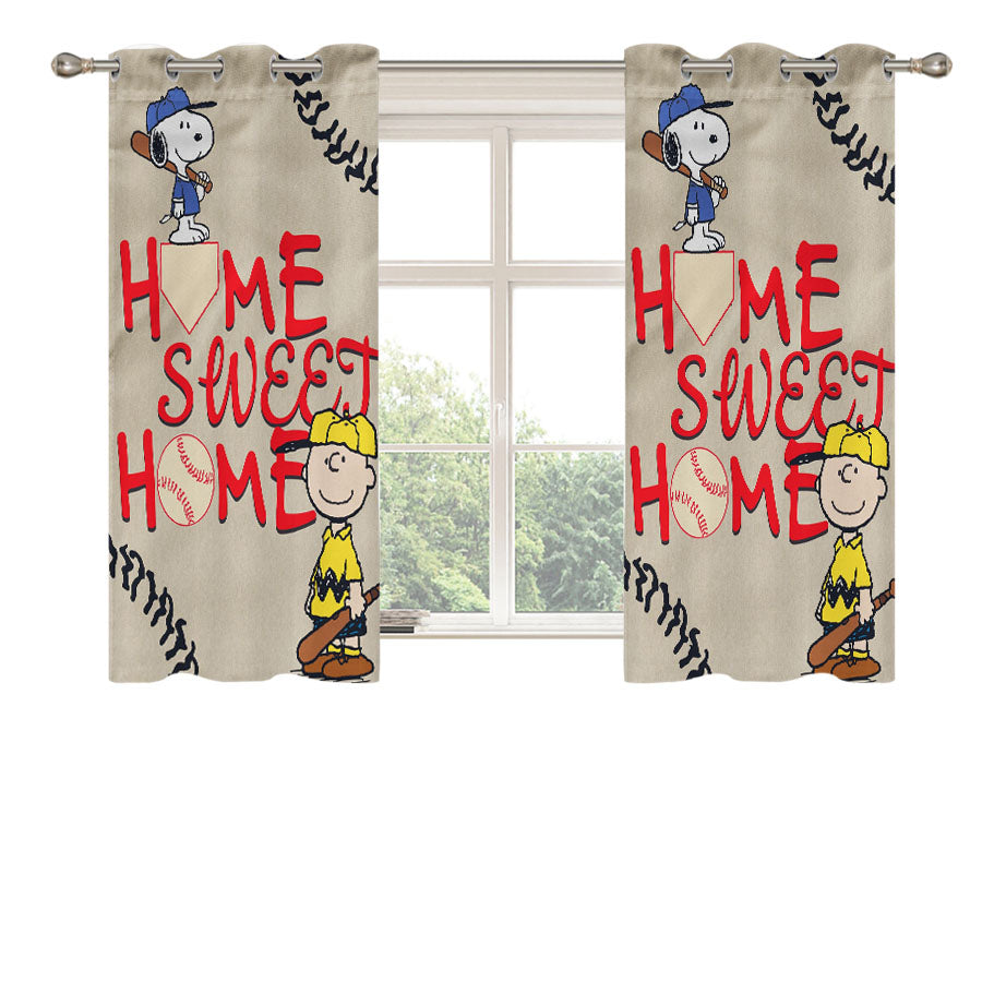 Home Sweet Home Snoopy Baseball Peach Skin Window Curtains