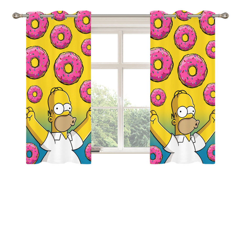 Homer Simpson Donuts Pink Peach Skin Window Curtains