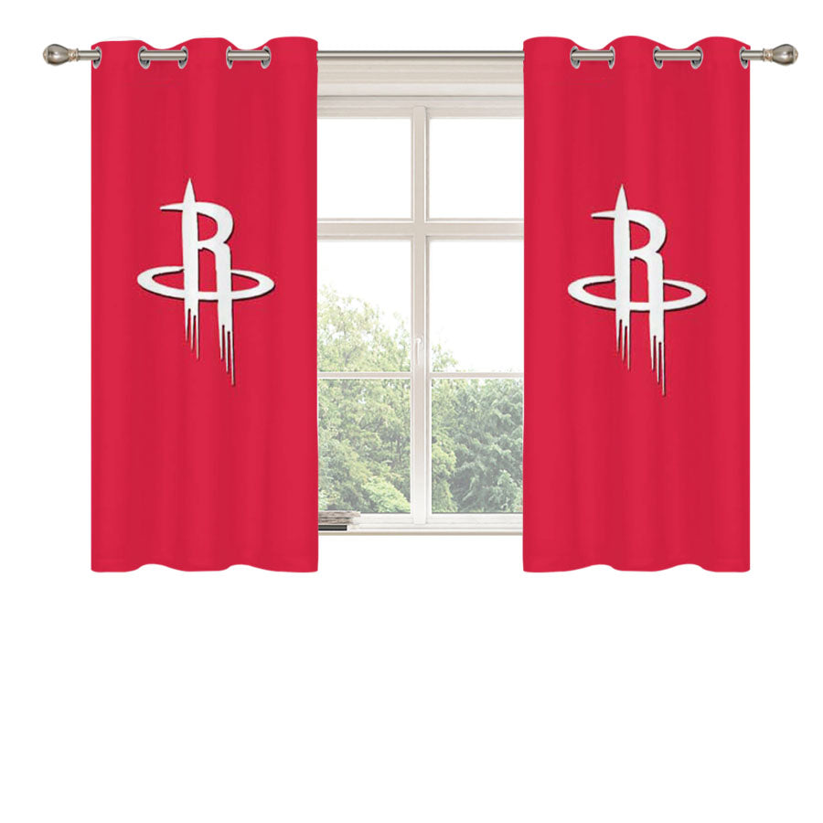 Houston Rockets Logo Over Red Peach Skin Window Curtains