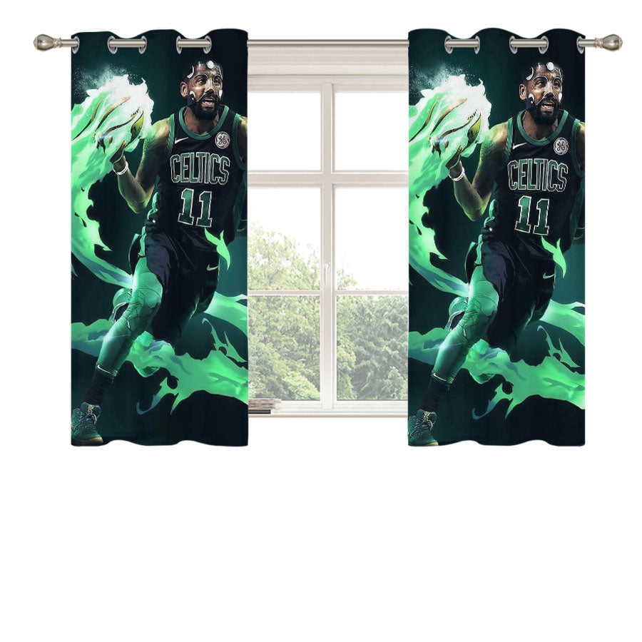 Kyrie Irving Green Flame Nba Peach Skin Window Curtains